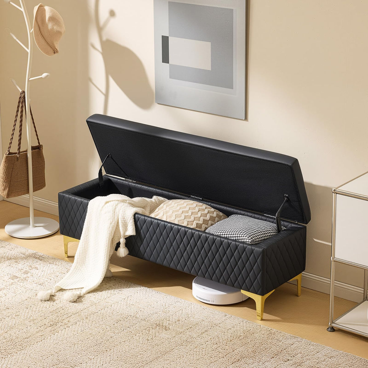 OmySalon WRB1701 53.7in Faux Leather Waiting Room Reception Bench Chair with Hidden Storage