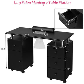 Omysalon MT-DC Nail Manicure Table w/Electric Dust Collector & Wrist Rest & 2 Open Spaces 1 Side Cabinet 4 Drawers