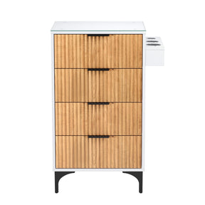 OmySalon SCWFD Modern Retro Style Salon Styling Storage Station Cabinet with Removable Glass Top & 4 Drawers 3 Hot Tool Holders
