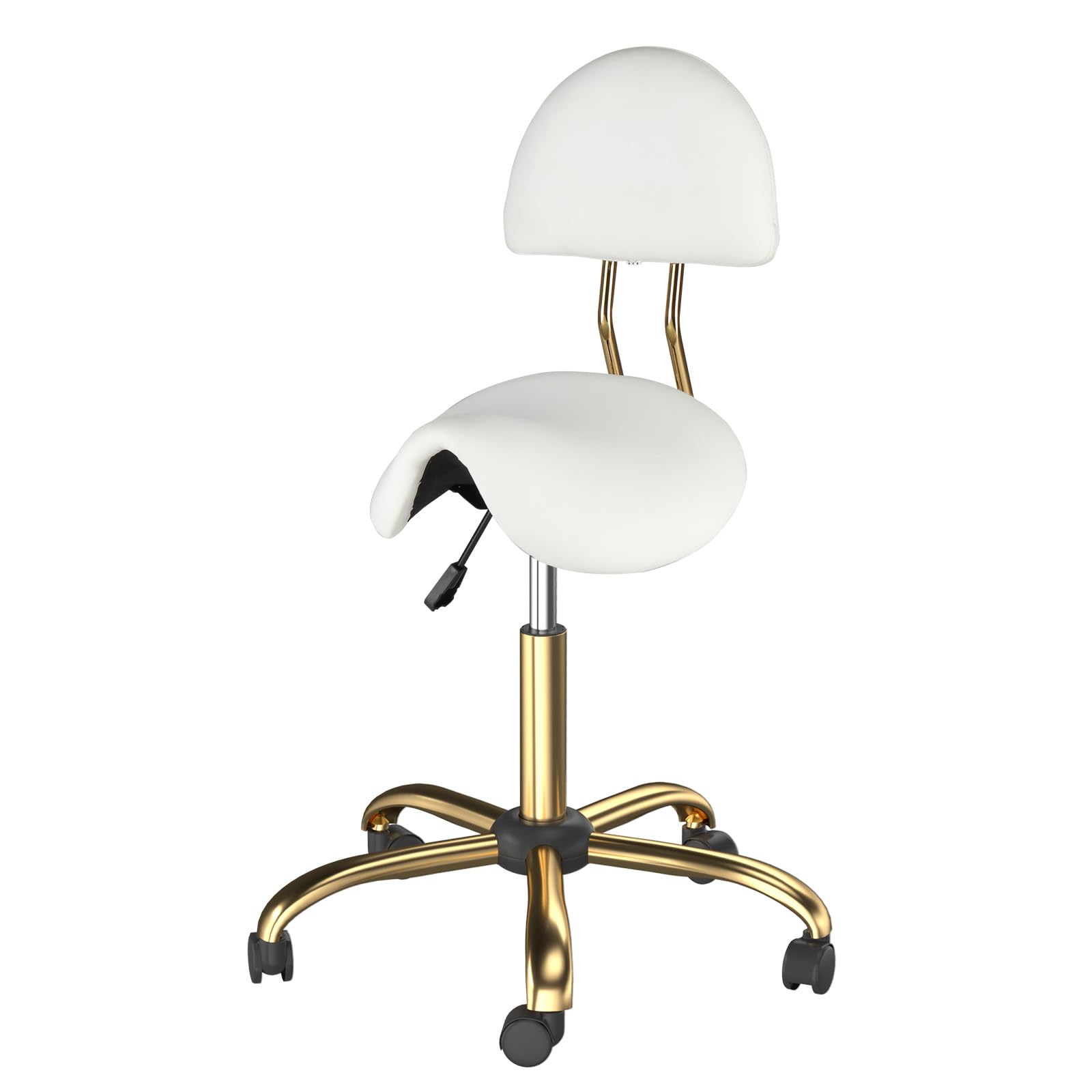 OmySalon Hydraulic Adjustable Rolling Saddle Stool with Back Support