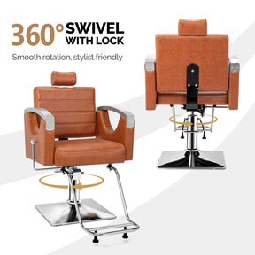 OmySalon SC2611 All Purpose Heavy Duty Hydraulic Reclining Hair Salon Chair w/Headrest and Stainless Steel Armrest