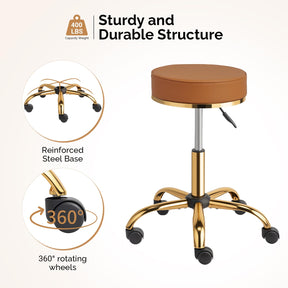 OmySalon Luxury 360° Swivel Hydraulic Adjustable Rolling Round Stool with Wheels