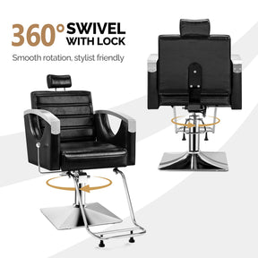 OmySalon SC2611 All Purpose Heavy Duty Hydraulic Reclining Hair Salon Chair w/Headrest and Stainless Steel Armrest