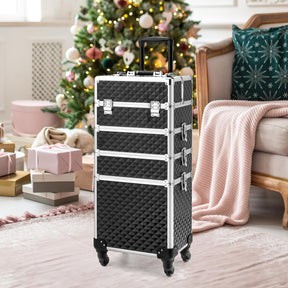OmySalon 4-in-1 Aluminum Lockable Rolling Makeup Train Case