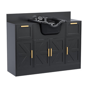 Omysalon SCWSB Freestanding Salon Wet Cabinet Station with Storage Drawers, Shampoo Bowl & Geometric Finish