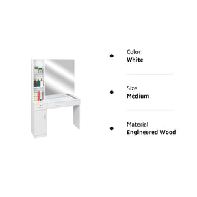 OmySalon HSC-09 Wall Mount Barber Station 2 Drawers 1 Storage Cabinet 3 Open Shelves with Mirror & Support Leg