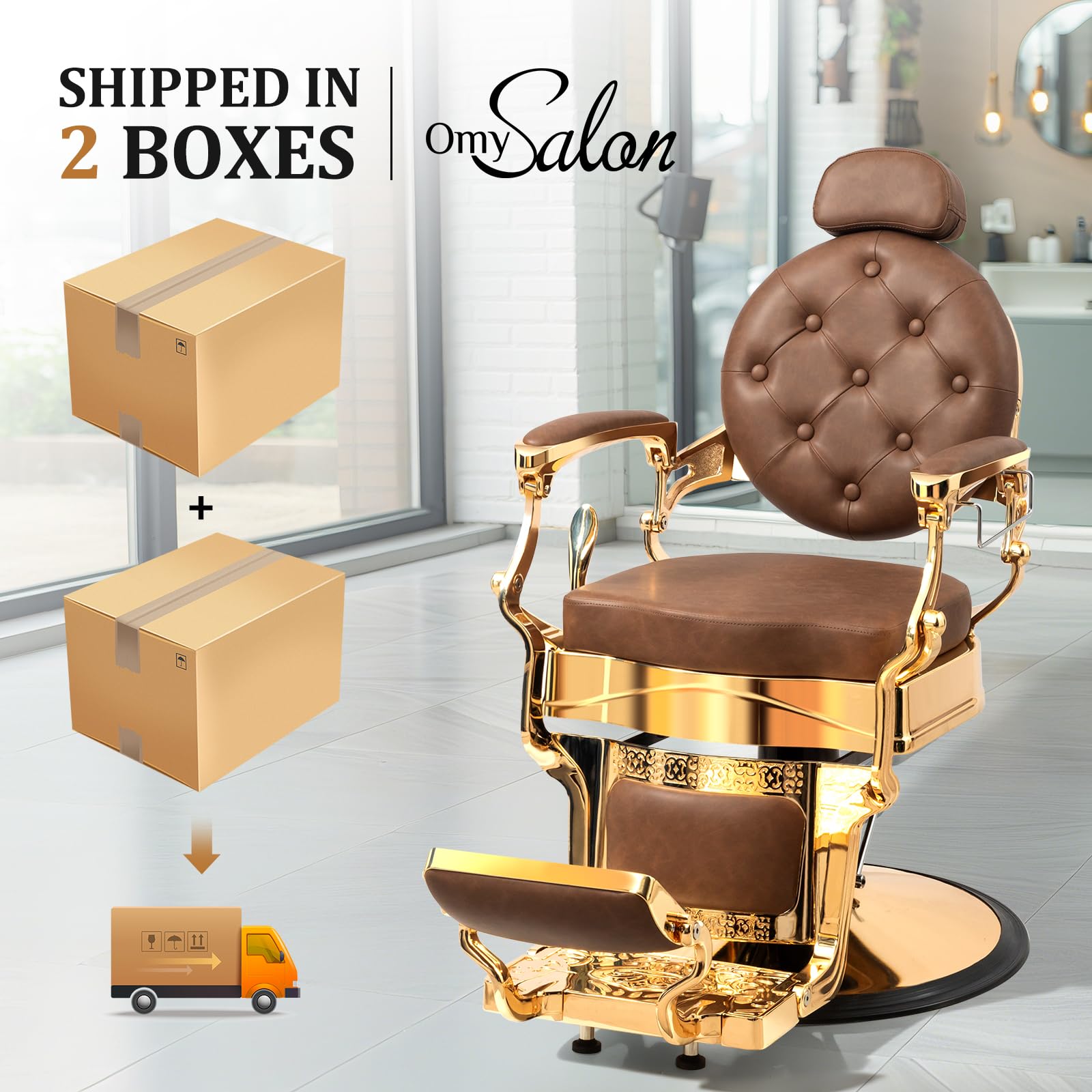 OmySalon BC1604 Retro Heavy Duty Hydraulic Recline Barber Chair