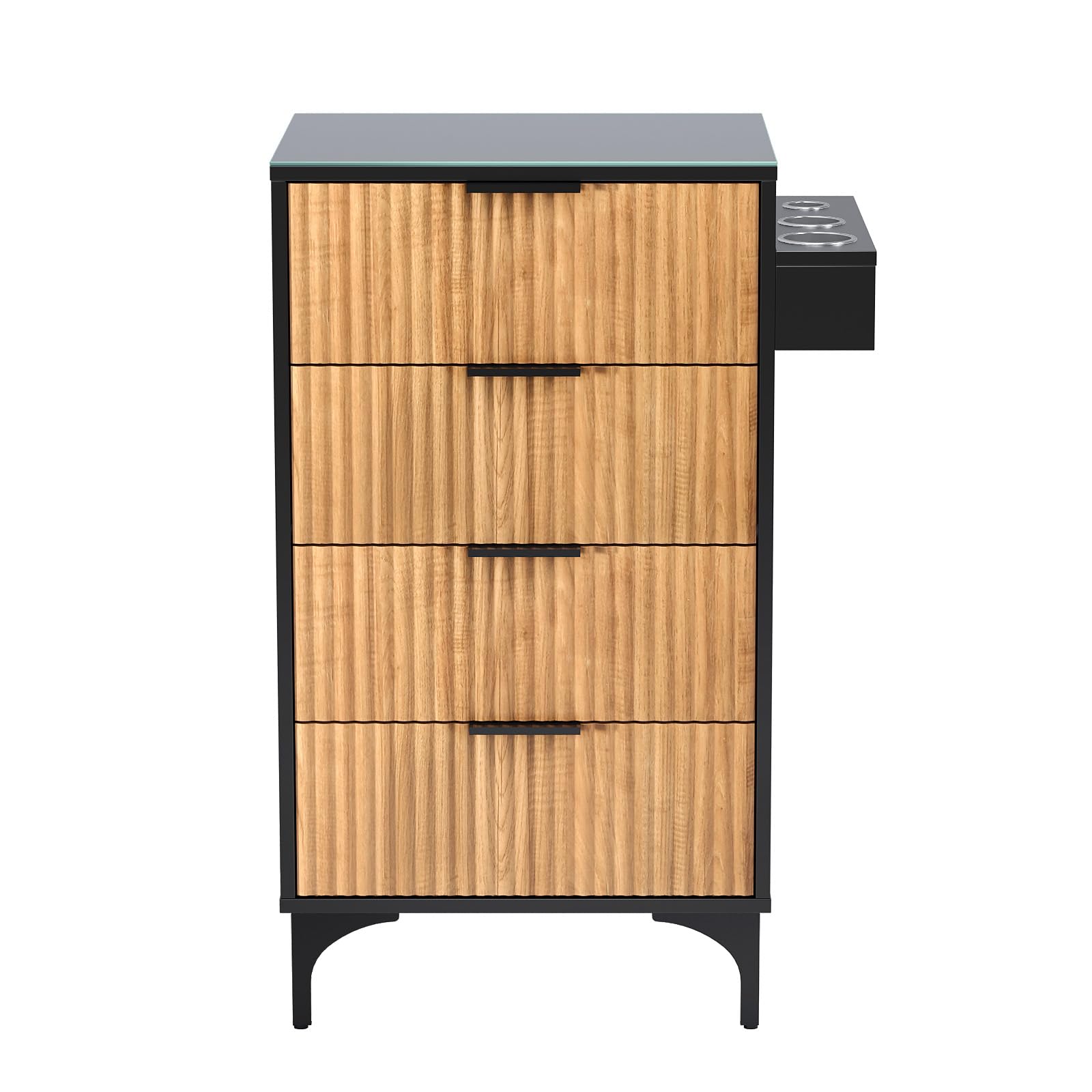 OmySalon SCWFD Modern Retro Style Salon Styling Storage Station Cabinet with Removable Glass Top & 4 Drawers 3 Hot Tool Holders
