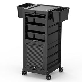 OmySalon Rolling Salon Trolley Cart w/Wheels & 2 Lockable Doors 4 Drawers 2 Buckets 1 Dryer Holder