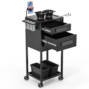 OmySalon ST1901 Metal Rolling Salon Trolley Cart w/2 Lockable Drawers 2 Magnetic Bowls 2 Storage Baskets