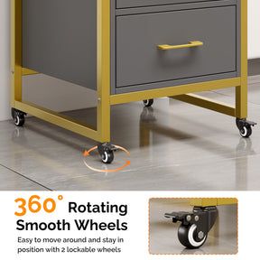 OmySalon WSCTD Wooden Mobile Salon Trolley Cart w/Wheels & 3 Drawers 2 Open Shelves 2 Tool Holders