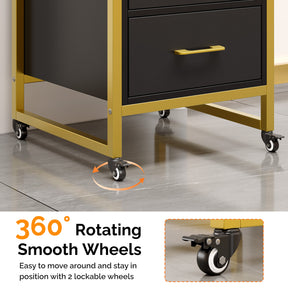 OmySalon WSCTD Wooden Mobile Salon Trolley Cart w/Wheels & 3 Drawers 2 Open Shelves 2 Tool Holders