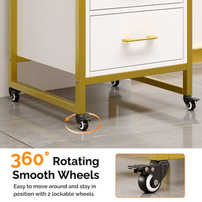 OmySalon WSCTD Wooden Mobile Salon Trolley Cart w/Wheels & 3 Drawers 2 Open Shelves 2 Tool Holders