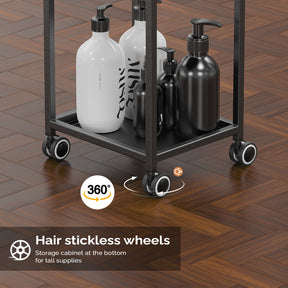 OmySalon ST1901 Metal Rolling Salon Trolley Cart w/2 Lockable Drawers 2 Magnetic Bowls 2 Storage Baskets