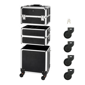 Omysalon MCA401 4-in-1 Aluminum Lockable Rolling Makeup Cosmetic Organizer Train Case