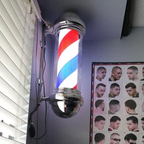 OmySalon 28in Classic Style Barber Pole LED Light with Rotating Red White Blue LED Strips