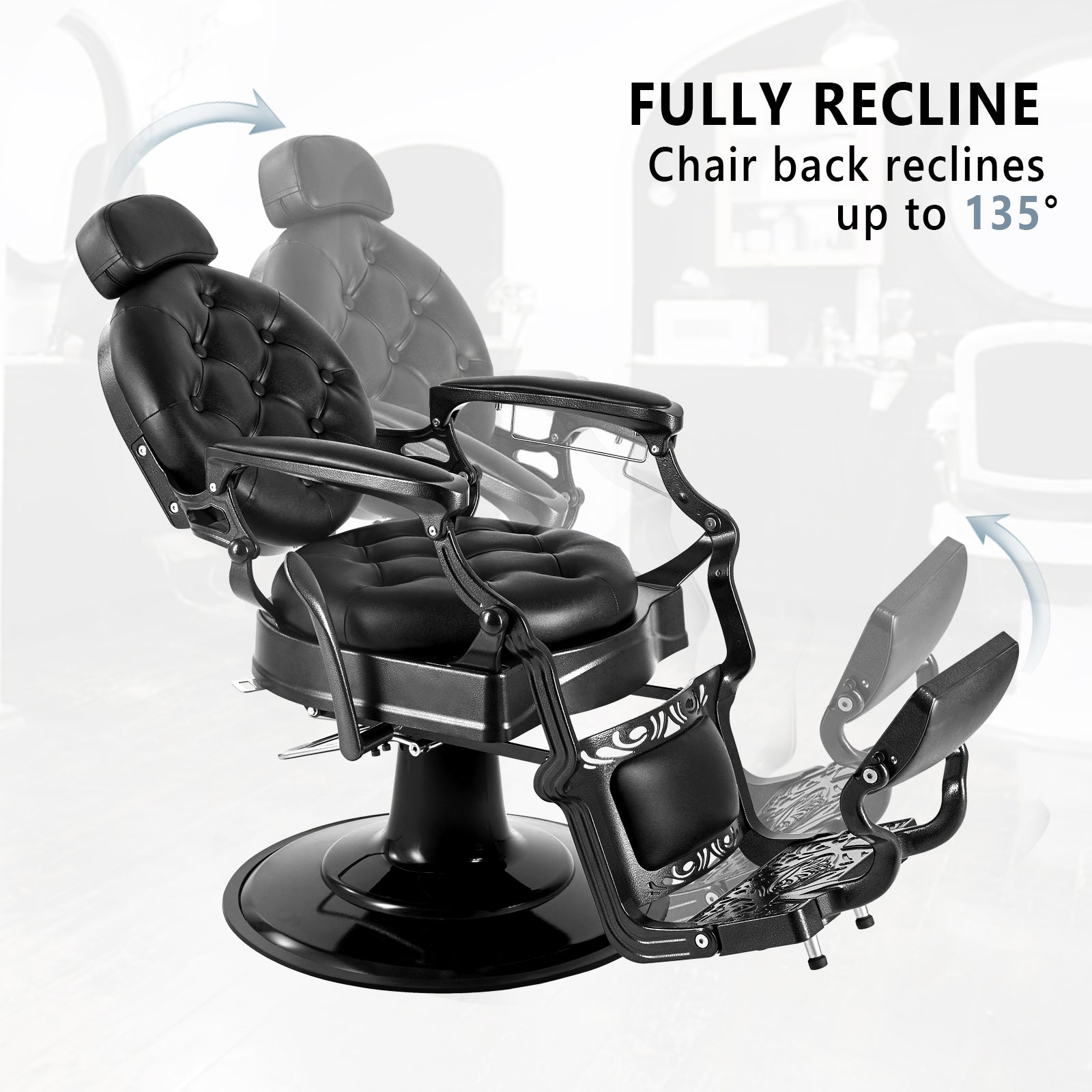 OmySalon BC1101 Vintage Style Heavy Duty Hydraulic Recline Barber Chair