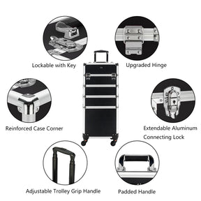 Omysalon MCA401 4-in-1 Aluminum Lockable Rolling Makeup Cosmetic Organizer Train Case