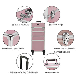 Omysalon MCA401 4-in-1 Aluminum Lockable Rolling Makeup Cosmetic Organizer Train Case