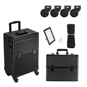 Omysalon MF-MCA201B Aluminum 2-in-1 Makeup Train Case Black