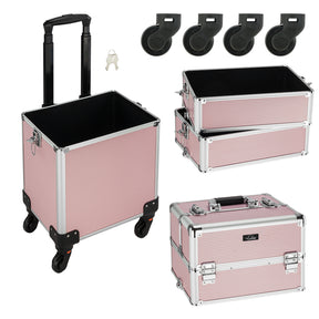 Omysalon Aluminum 4-in-1 Rolling Makeup Train Organizer Lockable Cosmetic Case Pink/Black