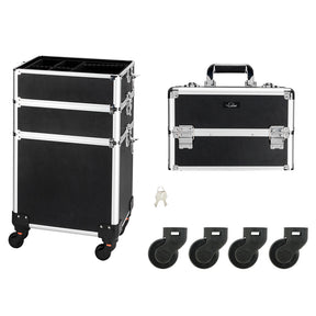 Omysalon MCA401 4-in-1 Aluminum Lockable Rolling Makeup Cosmetic Organizer Train Case