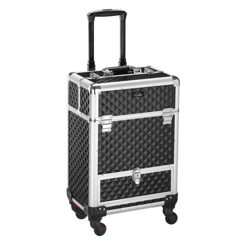 Omysalon Aluminum Train Makeup Case with Diamond Textures Red/Black