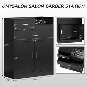 OmySalon HSC-18 Free Standing Salon Storage Station Cabinet w/2 Lockable Drawers 1 Cabinet 5 Hair Dryer Holders