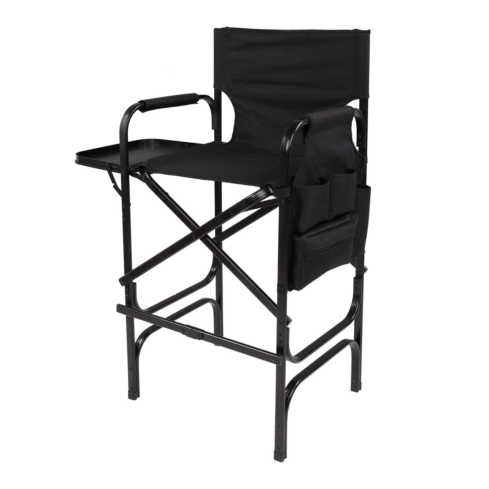 Omysalon 30in Folding Directors Chair 300 lbs with Collapsible Side Table Black