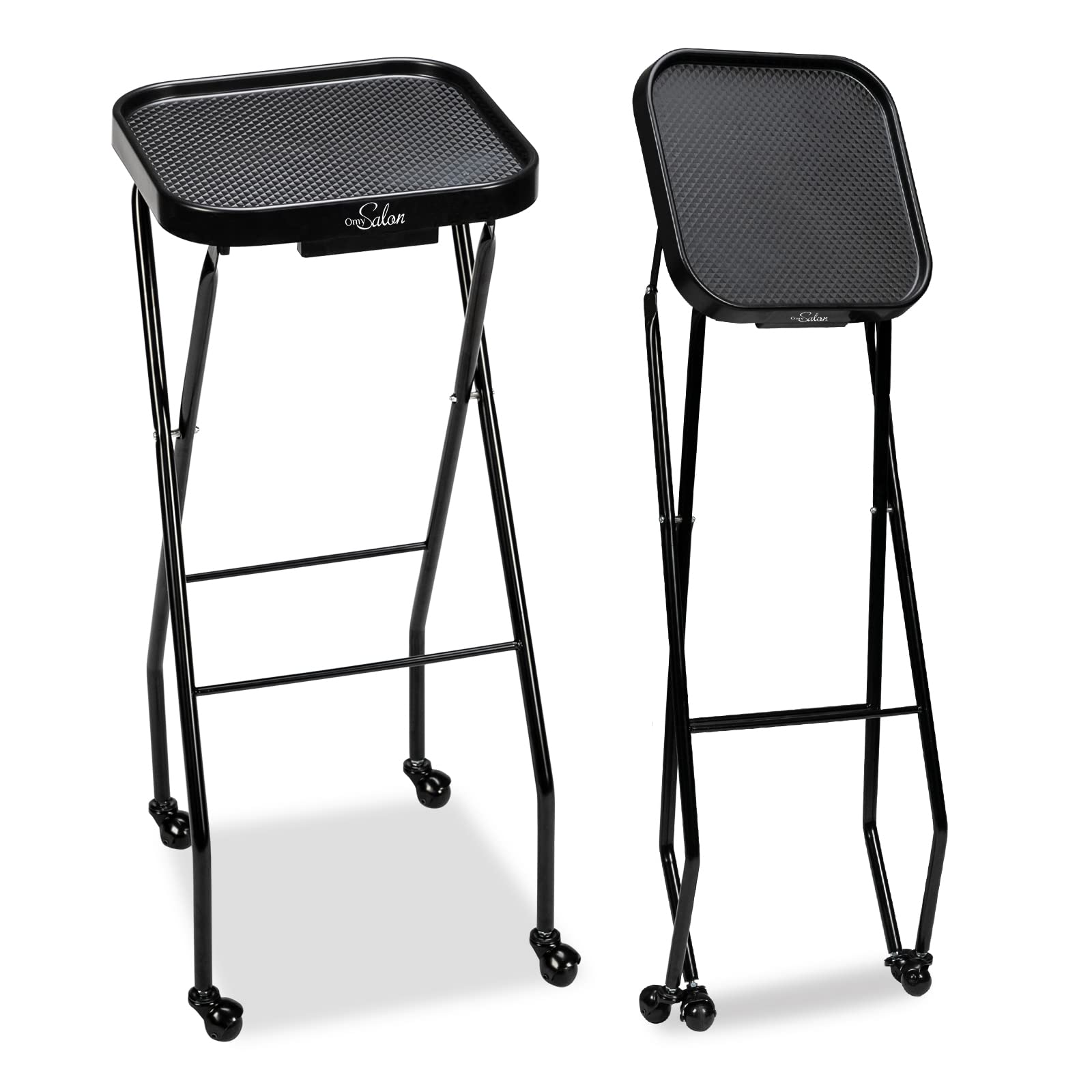 OmySalon Rolling Salon Tray Cart Folding Trolley for Stylist Black