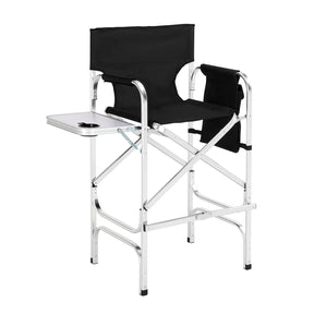 Omysalon 30in Folding Directors Chair 300 lbs with Collapsible Side Table Black