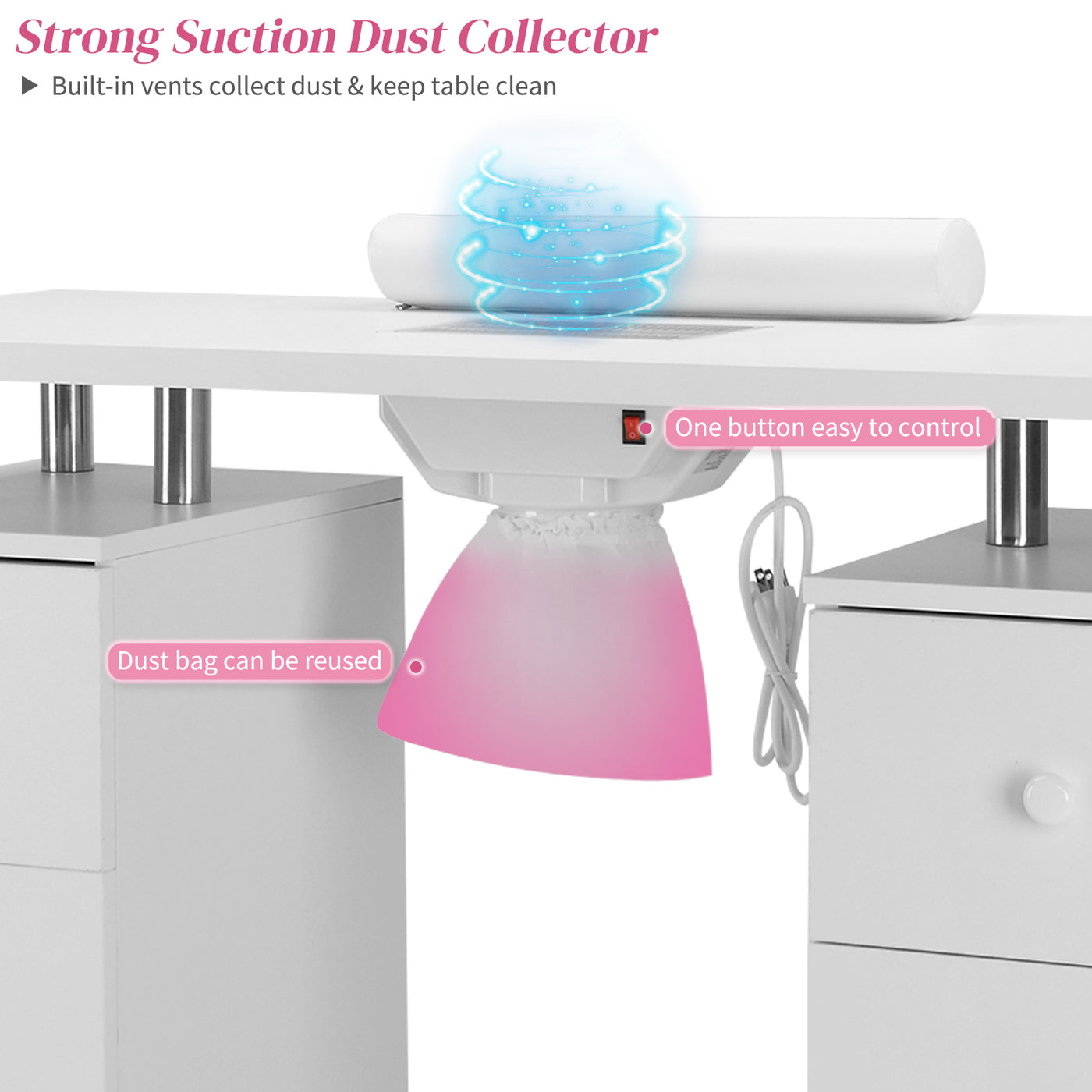 Omysalon MTDC Nail Manicure Table w/Electric Dust Collector & Wrist R