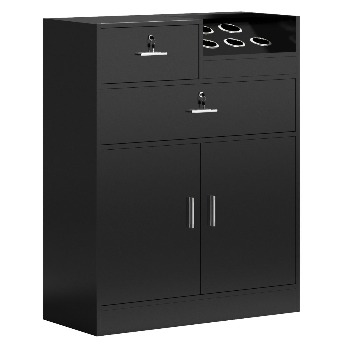 OmySalon HSC-18 Free Standing Salon Storage Station Cabinet w/2 Lockable Drawers 1 Cabinet 5 Hair Dryer Holders