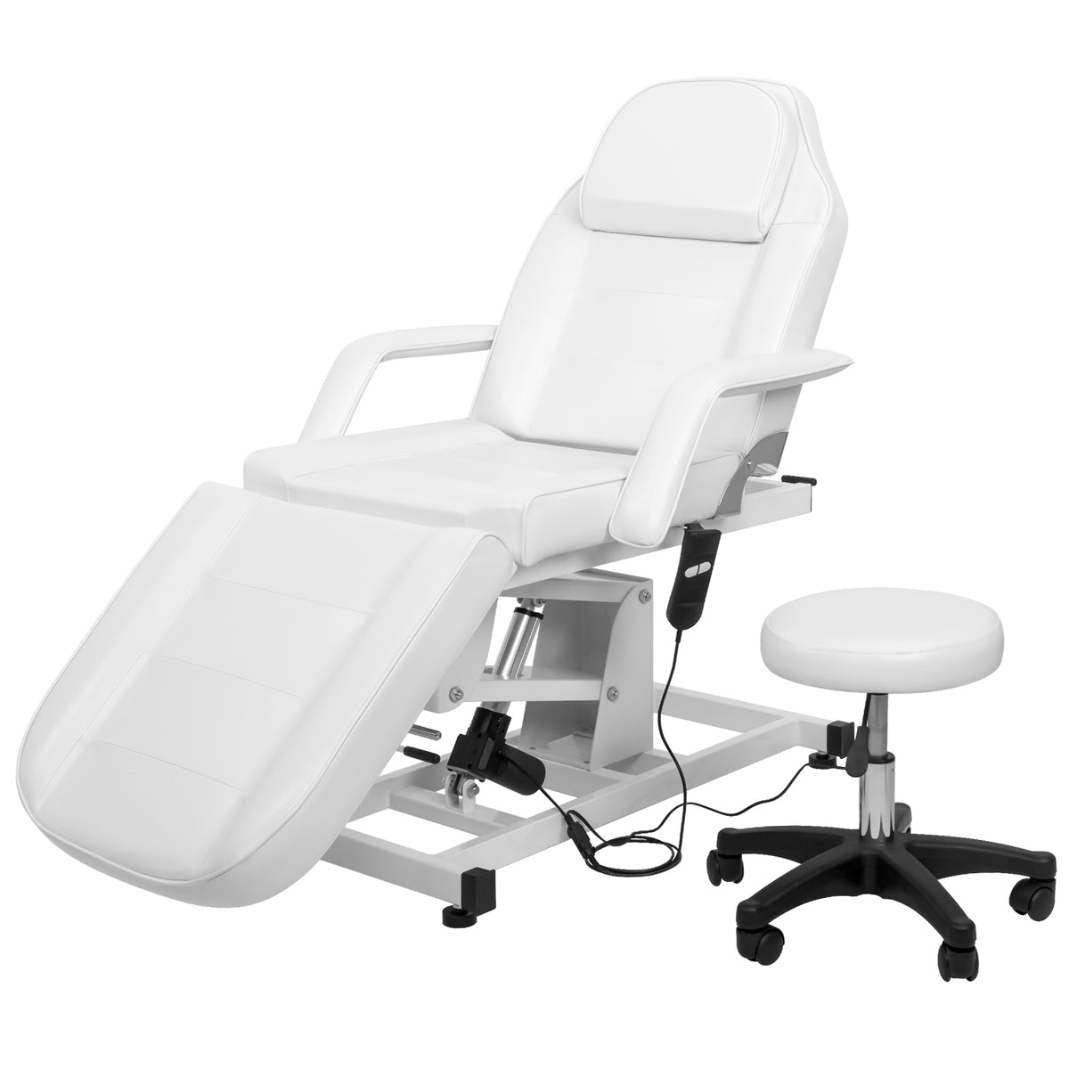 OmySalon 72in Electric Height Remote Adjustable Facial Massage Bed w/Hydraulic Rotating Stool