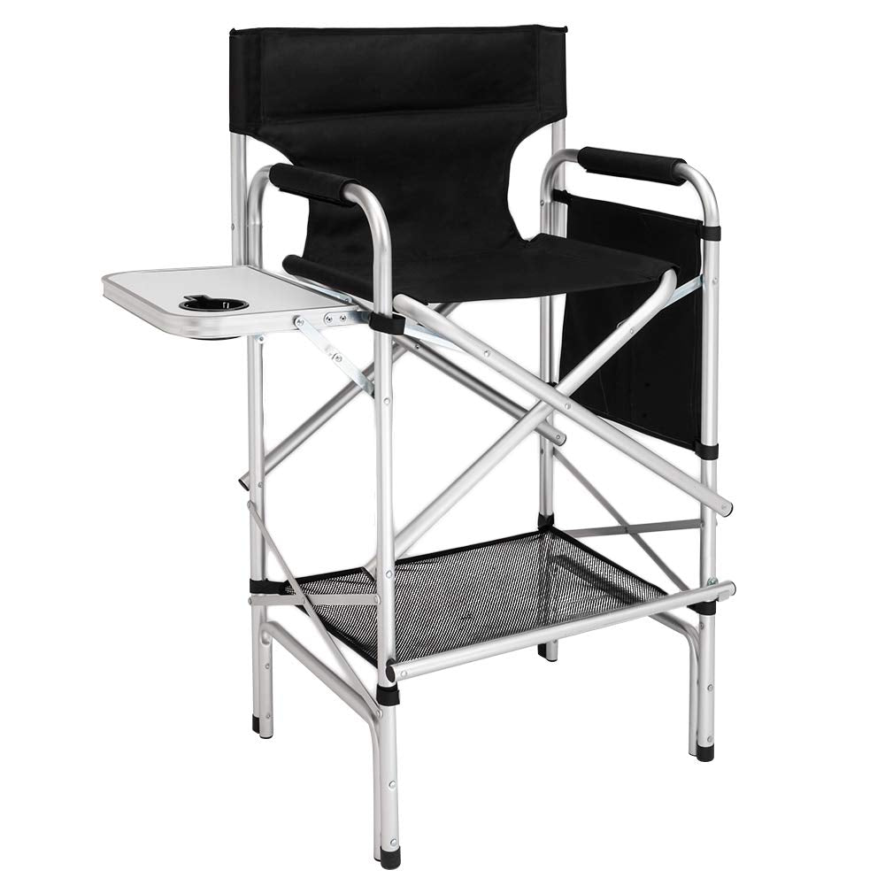 Omysalon 31in Tall Directors Chair Portable Foldable Makeup Artist Chair with Side Table Storage Bag Black