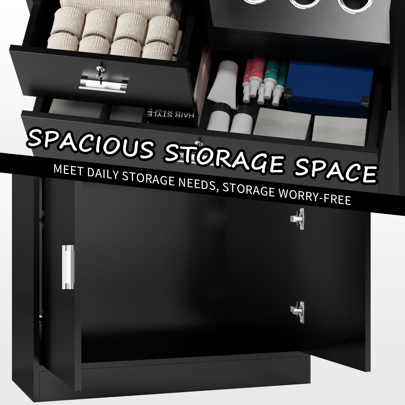 OmySalon Salon Storage Cabinet，Beauty Barber Styling Station with Lock