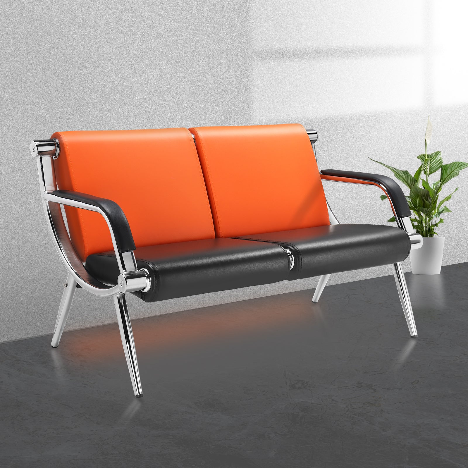 OmySalon Waiting Room Reception Bench with Armrest Orange