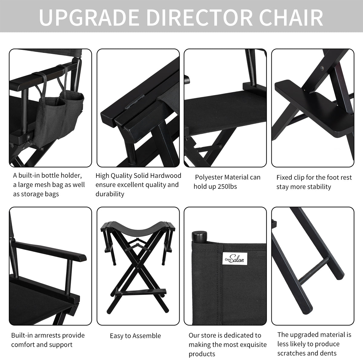 Omysalon 24in Director Chair Folding Artist Makeup Chair
