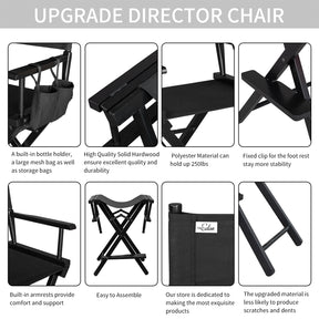 Omysalon 24in Directors Chair Folding Artist Makeup Chair Black