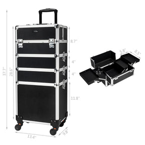 Omysalon MCA401 4-in-1 Aluminum Lockable Rolling Makeup Cosmetic Organizer Train Case