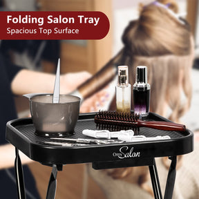 OmySalon Rolling Salon Tray Cart Folding Trolley for Stylist Black