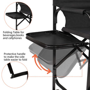 Omysalon 30in Portable Folding Director Chair with Collapsible Side Table