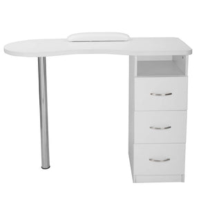 OmySalon Manicure Table with Drawers Wooden Nail Desk White with Arm Rest Cushion White