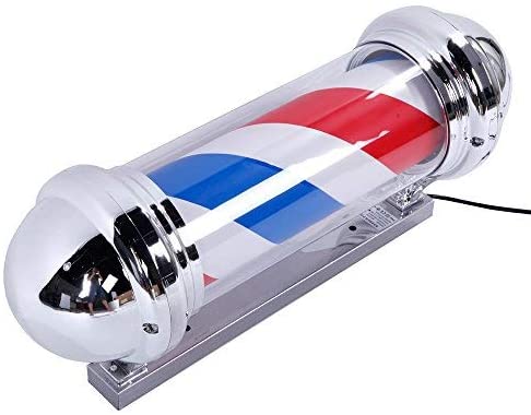 OmySalon 28in Barber Pole Light Rotating Red White Blue LED Strips Barber Shop Light