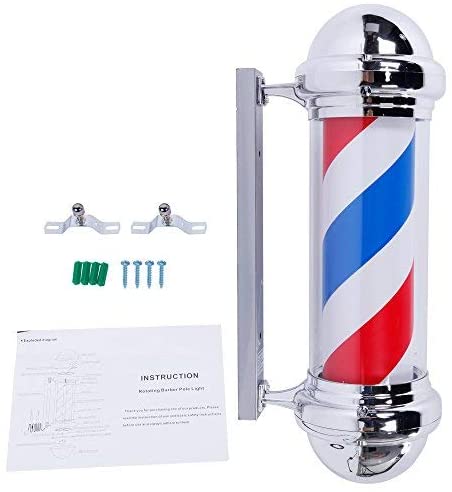 OmySalon 28in Barber Pole Light Rotating Red White Blue LED Strips Barber Shop Light