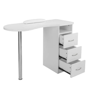 OmySalon Single Stainless Steel Leg Nail Manicure Table w/Round Corner Tabletop & Wrist Rest & 3 Drawers