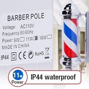 OmySalon 28in Classic Style Barber Pole LED Light with Rotating Red White Blue LED Strips