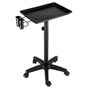 OmySalon Rolling Salon Tray Cart on Wheels & Adjustable Height Mobile Tool Storage Trolley Black/Silver