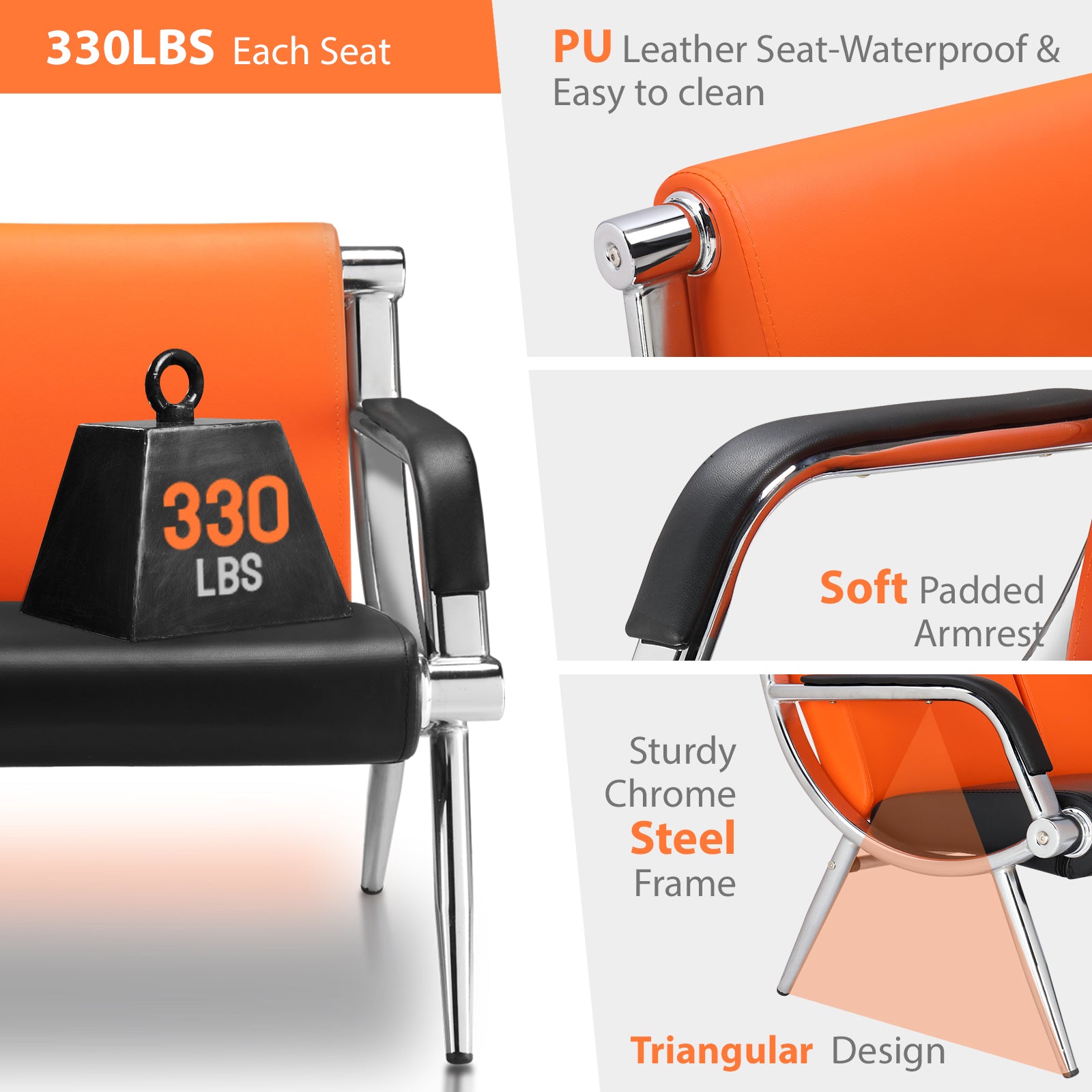 OmySalon Waiting Room Reception Bench with Armrest Orange