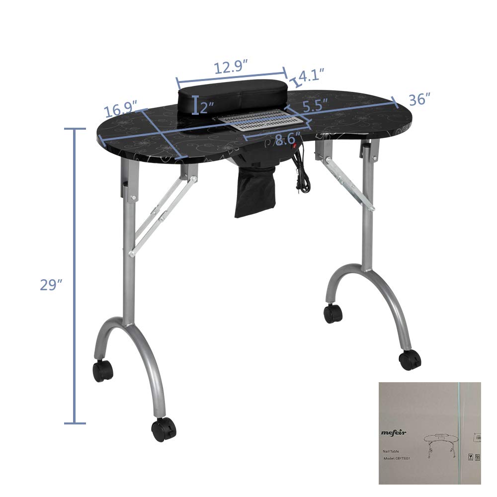 OmySalon Portable Manicure Table Foldable Nail Desk White/Black